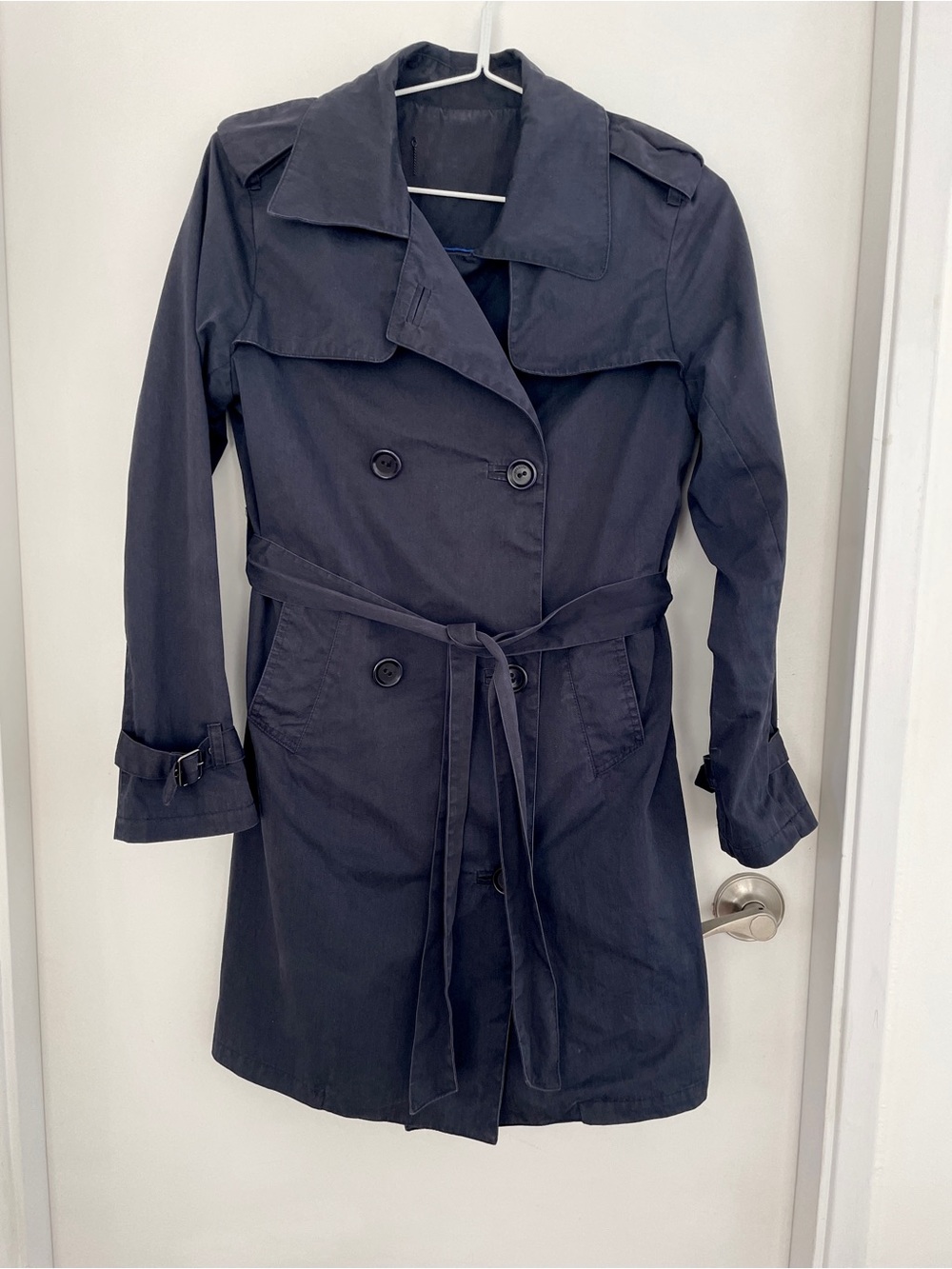 Sessun Classic Navy Trench Coat - Women's Double-Breasted Jacket